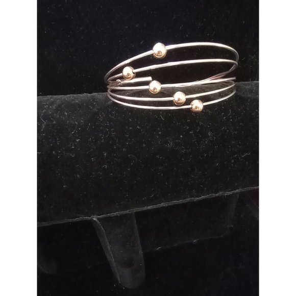 Silver Wire Artisan Cuff Bracelet with Goldtone Floating Beads - Picture 4 of 8